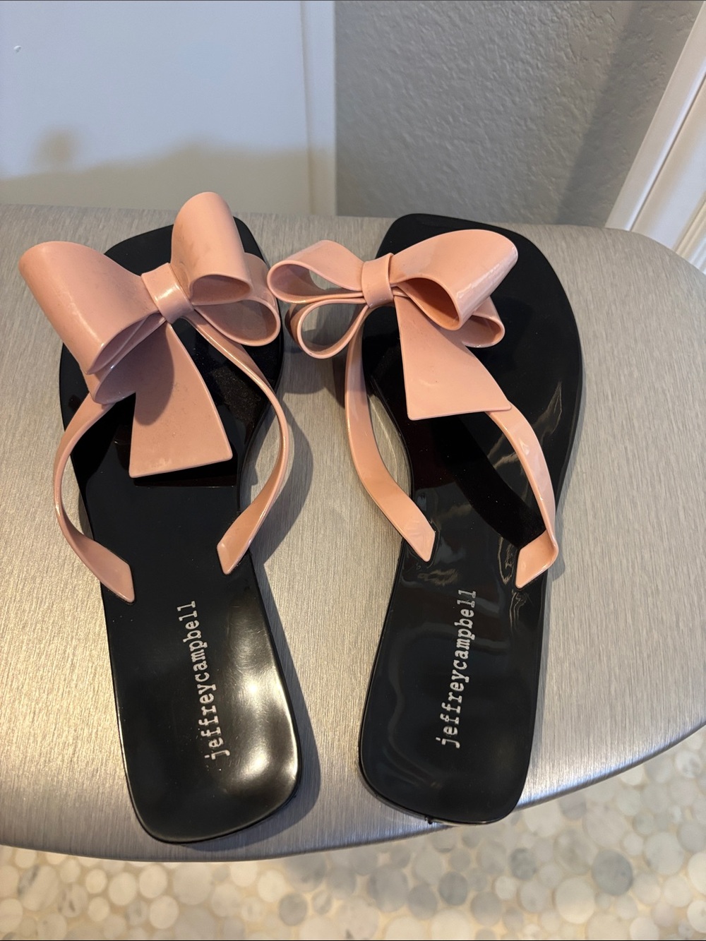 Jeffrey Campbell Black Jelly Sandals with Pink Bow